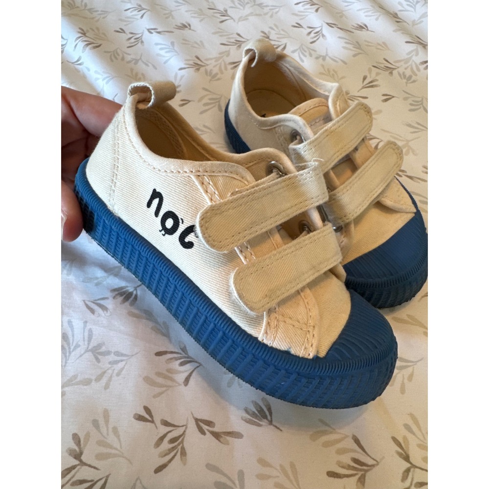Happy Nocnoc Kids Canvas Sneakers Cream Blue Smiley Face EUR 26 Hook and Loop